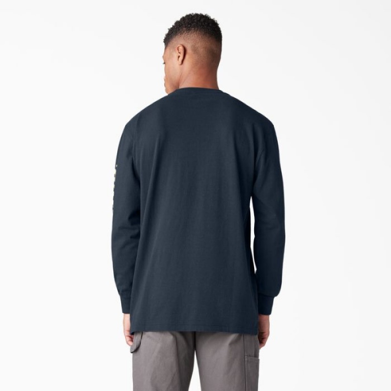 Dickies Long Sleeve Heavyweight Logo T-Shirt Bleumarin | UBIS2293