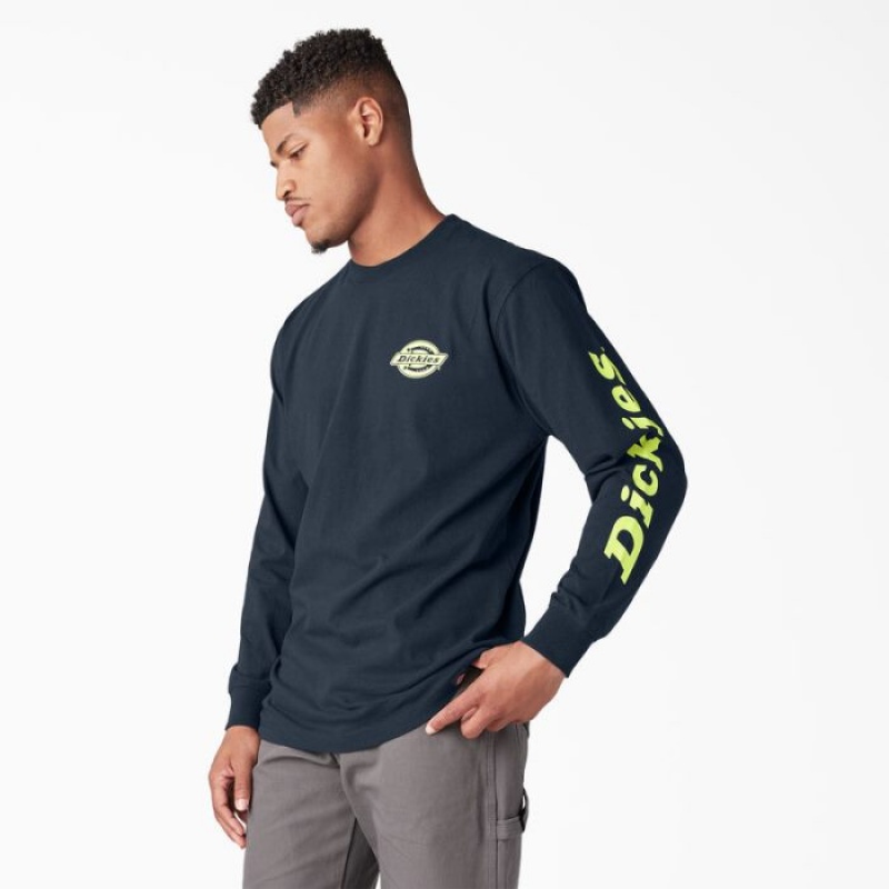 Dickies Long Sleeve Heavyweight Logo T-Shirt Bleumarin | UBIS2293