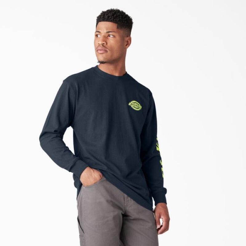 Dickies Long Sleeve Heavyweight Logo T-Shirt Bleumarin | UBIS2293