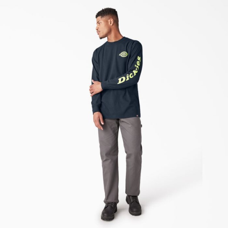 Dickies Long Sleeve Heavyweight Logo T-Shirt Bleumarin | UBIS2293