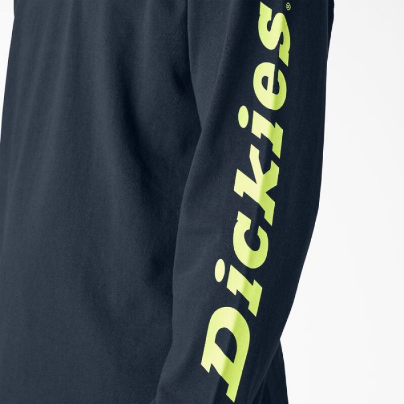 Dickies Long Sleeve Heavyweight Logo T-Shirt Bleumarin | UBIS2293
