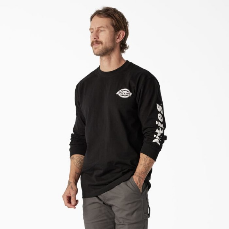Dickies Long Sleeve Heavyweight Logo T-Shirt Negrii | GZWH3793