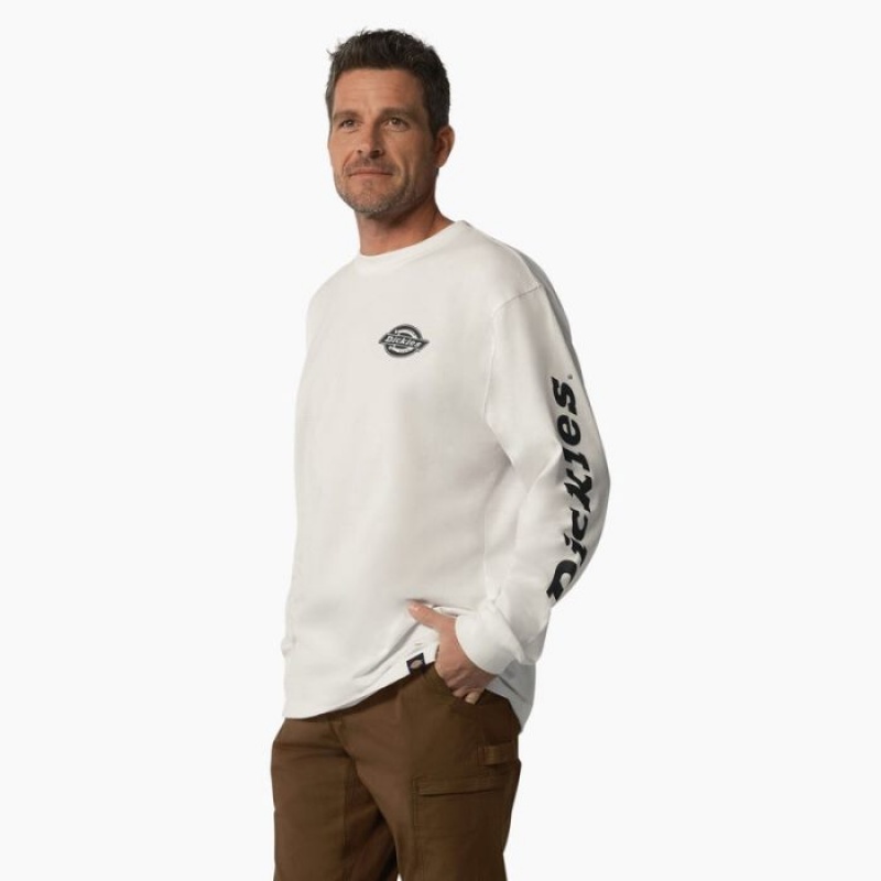 Dickies Long Sleeve Heavyweight Logo T-Shirt Albi | ZXNH8544