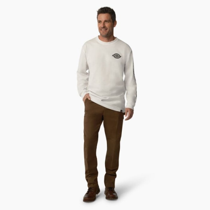 Dickies Long Sleeve Heavyweight Logo T-Shirt Albi | ZXNH8544