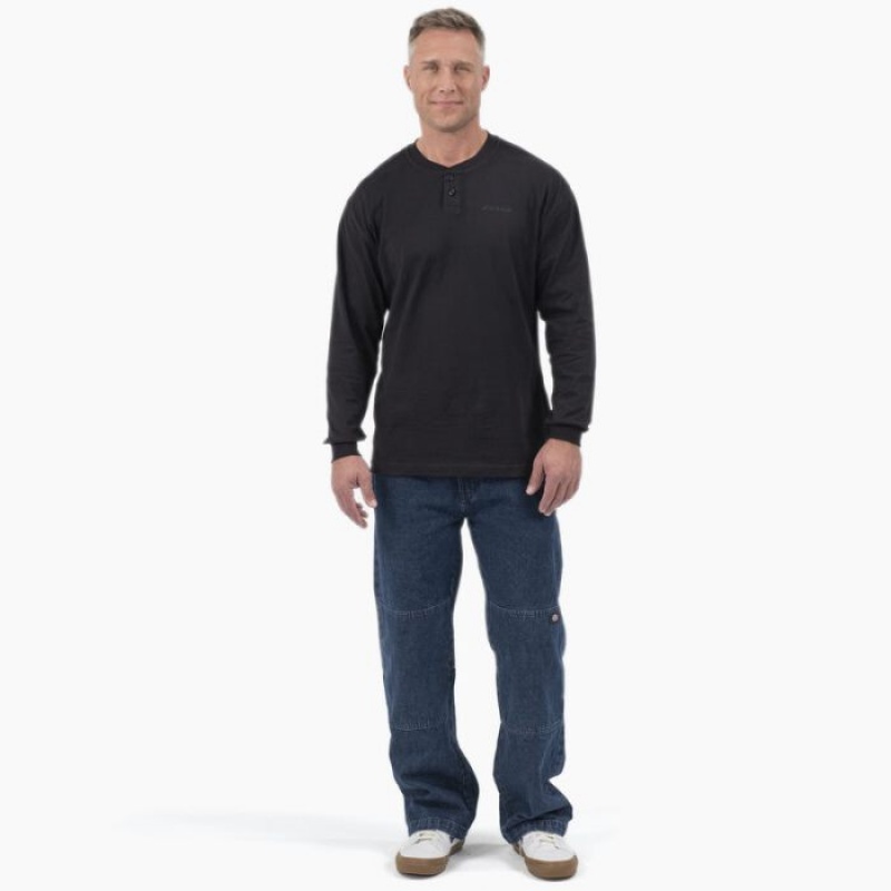 Dickies Long Sleeve Henley T-Shirt Negrii | SXST8641