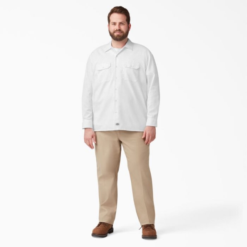 Dickies Long Sleeve Lucru Shirt Albi | PHXH5075