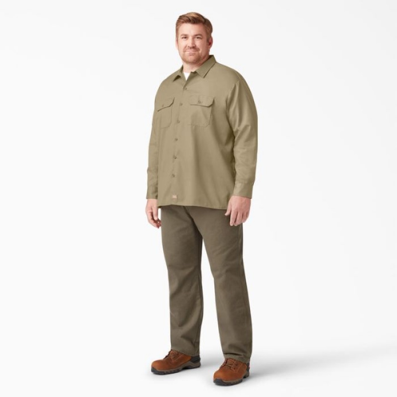 Dickies Long Sleeve Lucru Shirt Kaki | BQLY0702