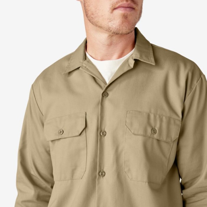 Dickies Long Sleeve Lucru Shirt Kaki | BQLY0702