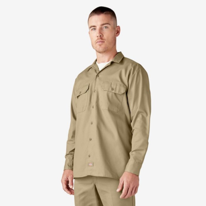 Dickies Long Sleeve Lucru Shirt Kaki | BQLY0702