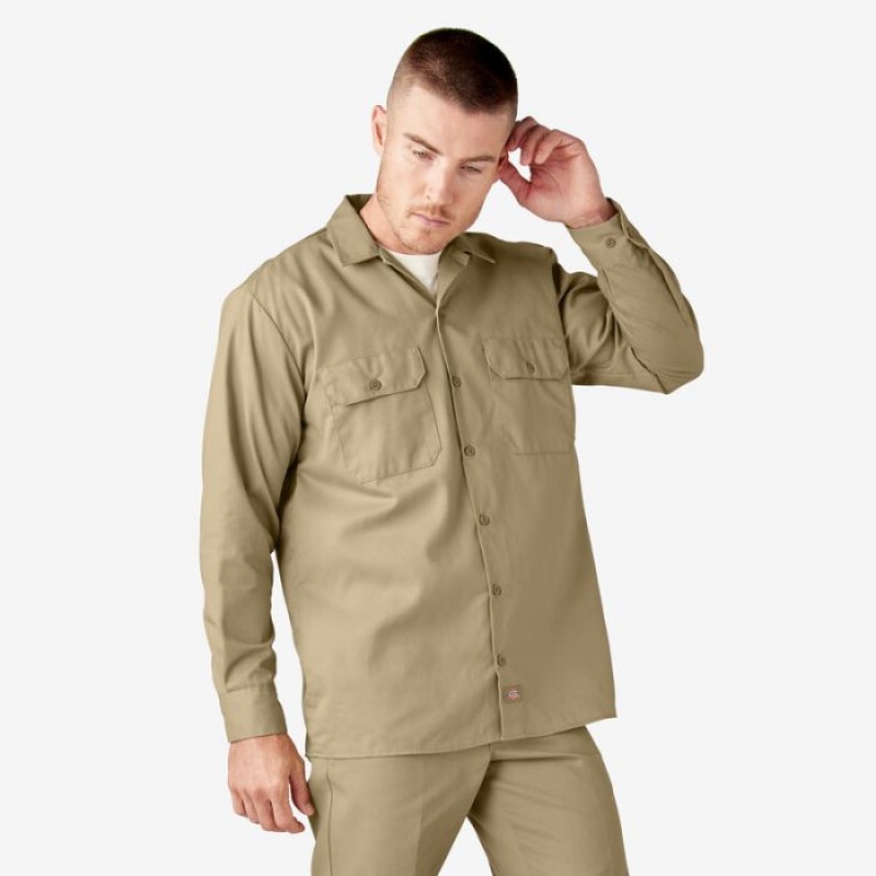 Dickies Long Sleeve Lucru Shirt Kaki | BQLY0702
