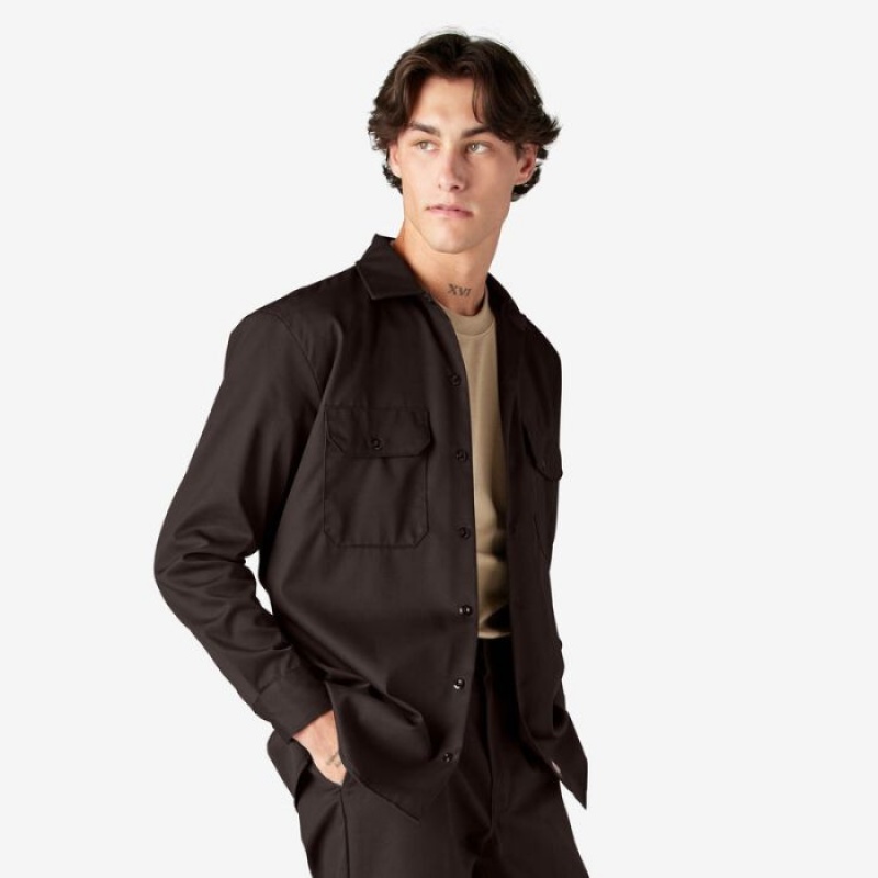 Dickies Long Sleeve Lucru Shirt Maro Inchis | TUNR9996