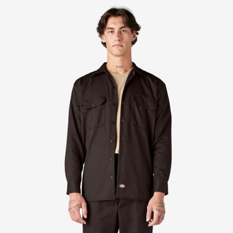 Dickies Long Sleeve Lucru Shirt Maro Inchis | TUNR9996