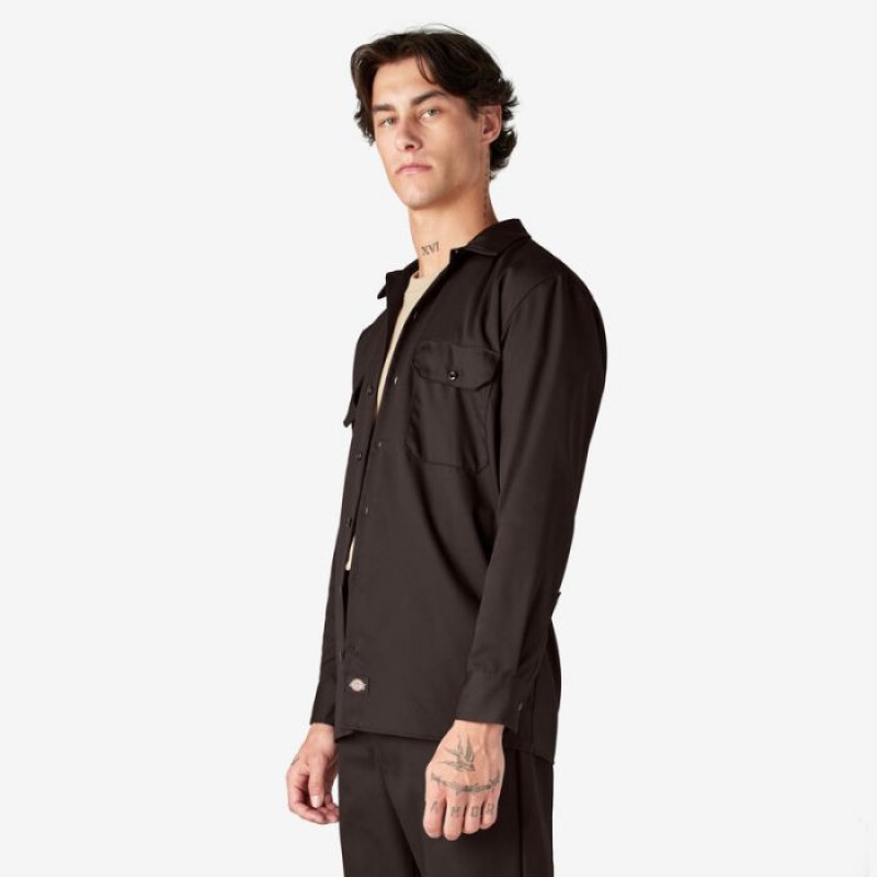 Dickies Long Sleeve Lucru Shirt Maro Inchis | JNAD6774