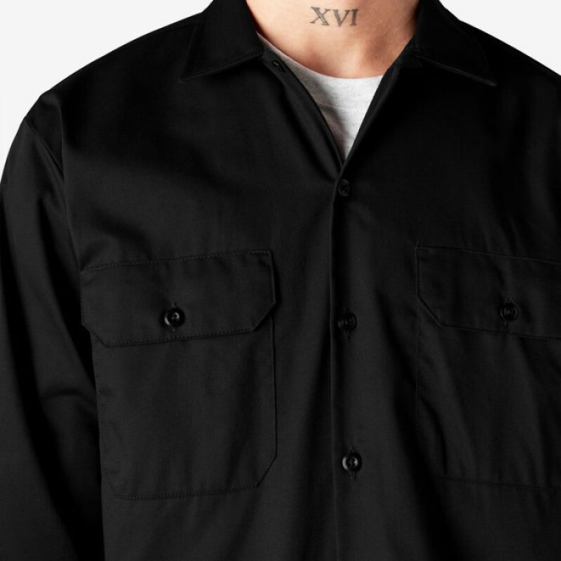 Dickies Long Sleeve Lucru Shirt Negrii | GWNR7898