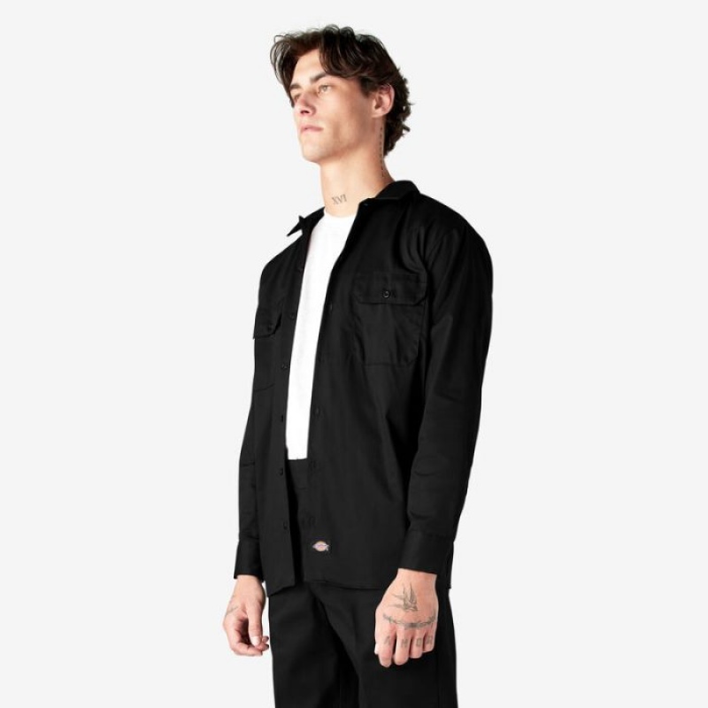 Dickies Long Sleeve Lucru Shirt Negrii | GWNR7898