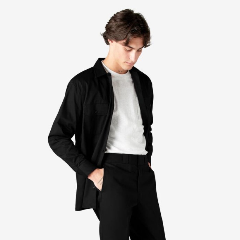 Dickies Long Sleeve Lucru Shirt Negrii | GWNR7898