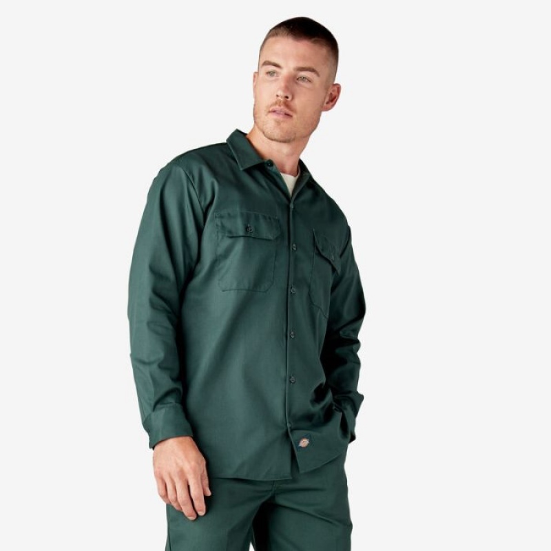 Dickies Long Sleeve Lucru Shirt Verzi | JNAU3796