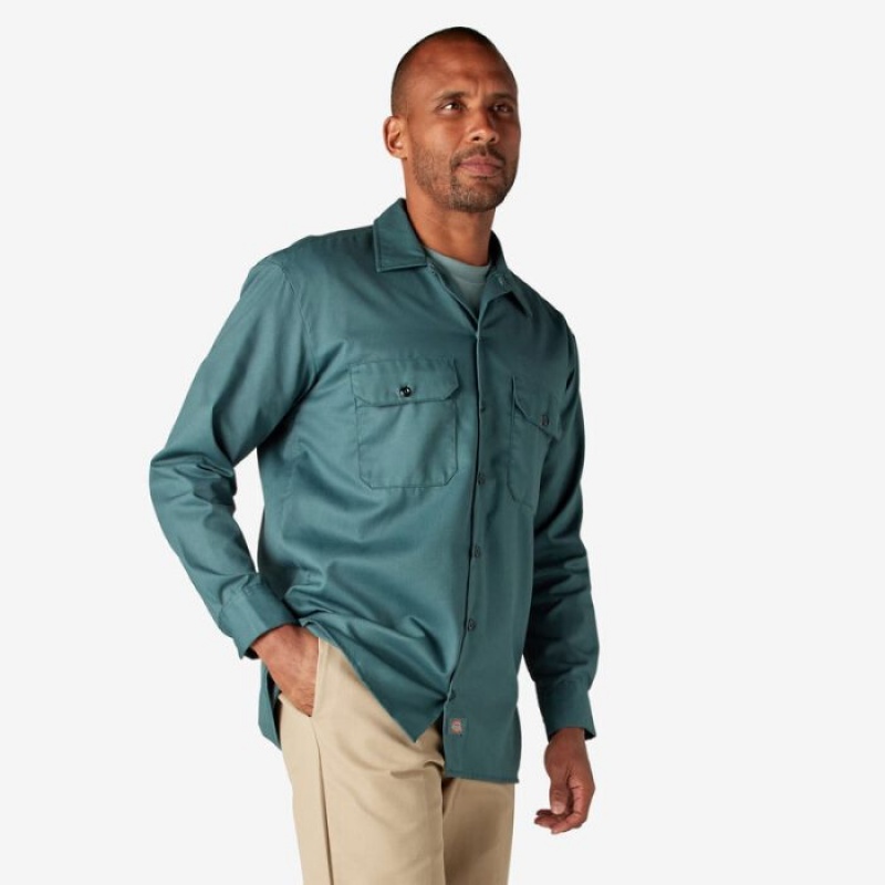 Dickies Long Sleeve Lucru Shirt Verzi | JHBD8124