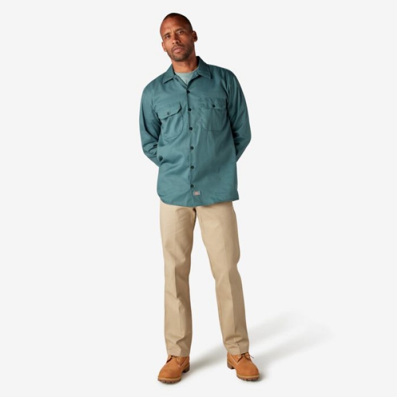 Dickies Long Sleeve Lucru Shirt Verzi | JHBD8124