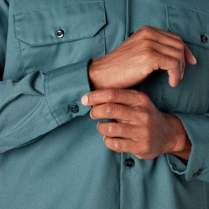 Dickies Long Sleeve Lucru Shirt Verzi | JHBD8124