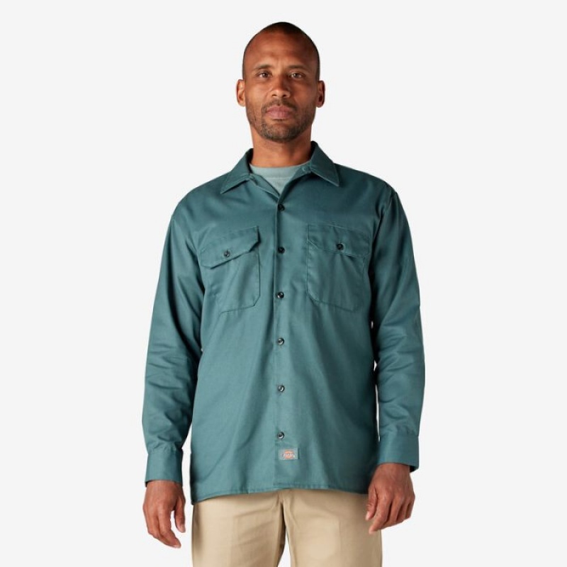 Dickies Long Sleeve Lucru Shirt Verzi | JHBD8124