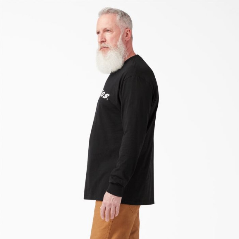 Dickies Long Sleeve Regular Fit Icon Grafice T-Shirt Negrii | RMZI7788