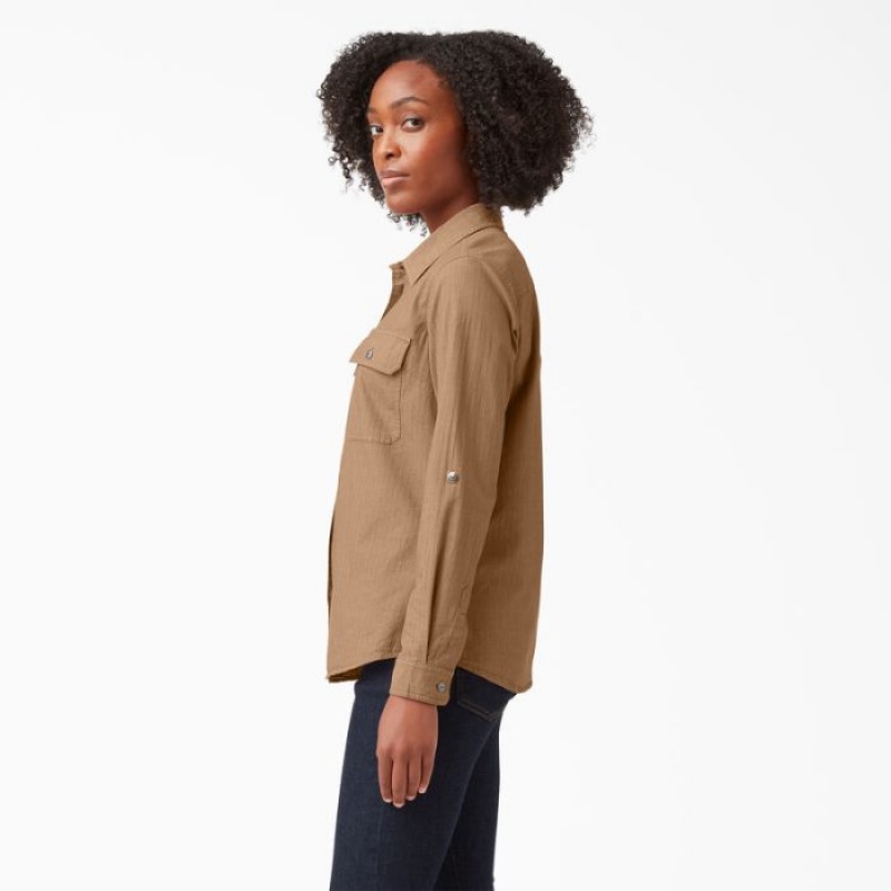 Dickies Long Sleeve Roll-Tab Lucru Shirt Maro | XDKL9655