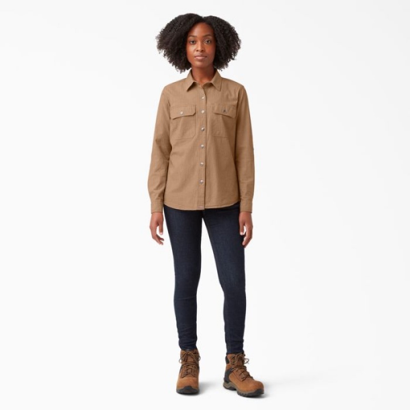 Dickies Long Sleeve Roll-Tab Lucru Shirt Maro | XDKL9655