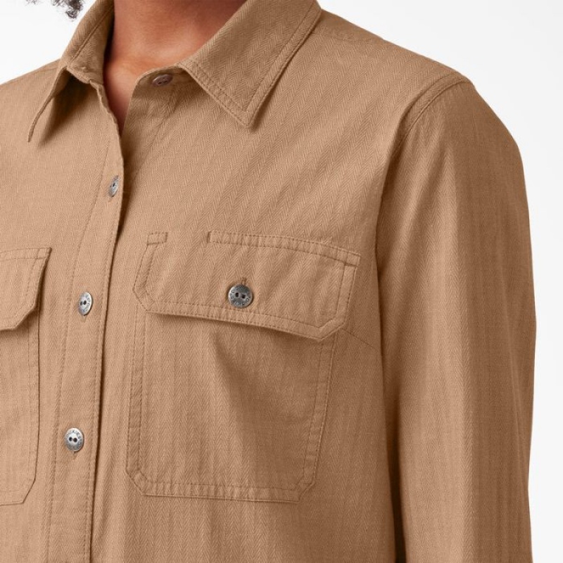 Dickies Long Sleeve Roll-Tab Lucru Shirt Maro | XDKL9655
