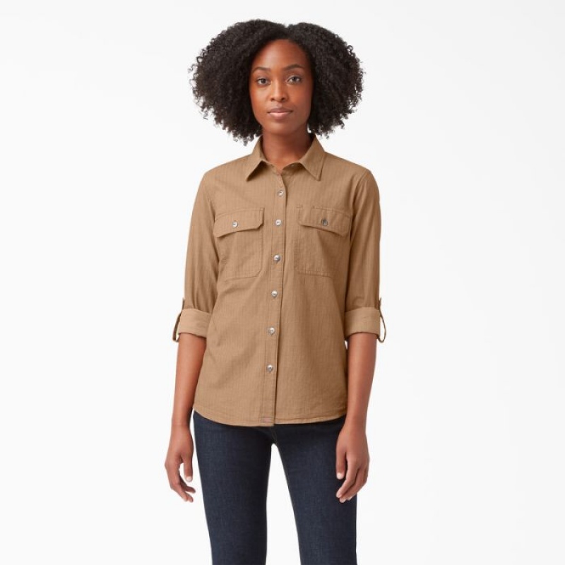 Dickies Long Sleeve Roll-Tab Lucru Shirt Maro | XDKL9655