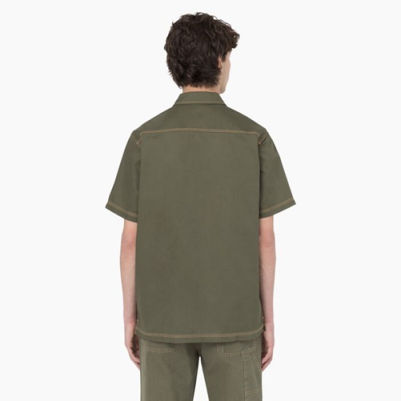 Dickies Madras Scurte Sleeve Lucru Shirt Verzi | WGFL0905