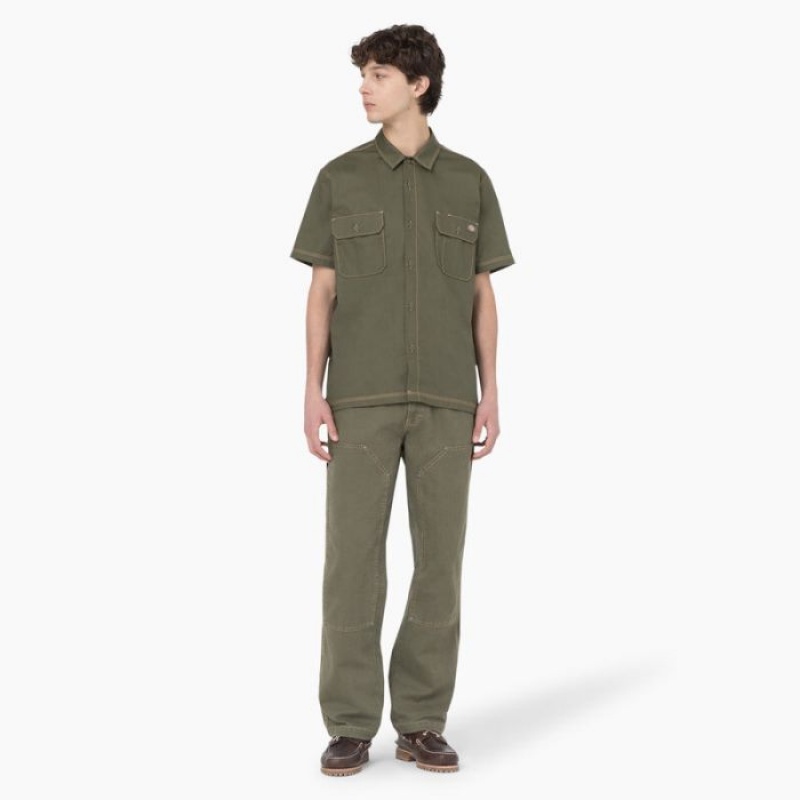 Dickies Madras Scurte Sleeve Lucru Shirt Verzi | WGFL0905