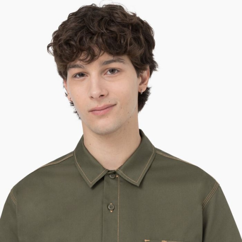 Dickies Madras Scurte Sleeve Lucru Shirt Verzi | WGFL0905