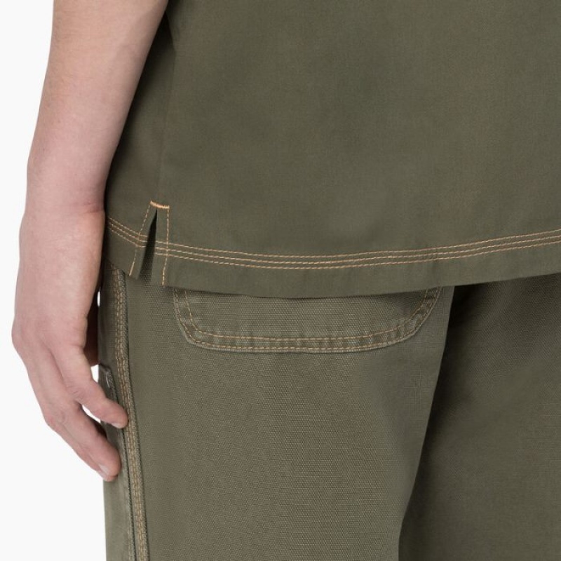 Dickies Madras Scurte Sleeve Lucru Shirt Verzi | WGFL0905