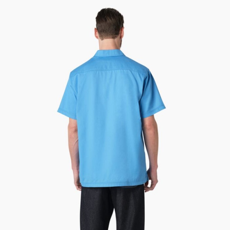 Dickies Madras Scurte Sleeve Lucru Shirt Azur Albastri | WWRX7343