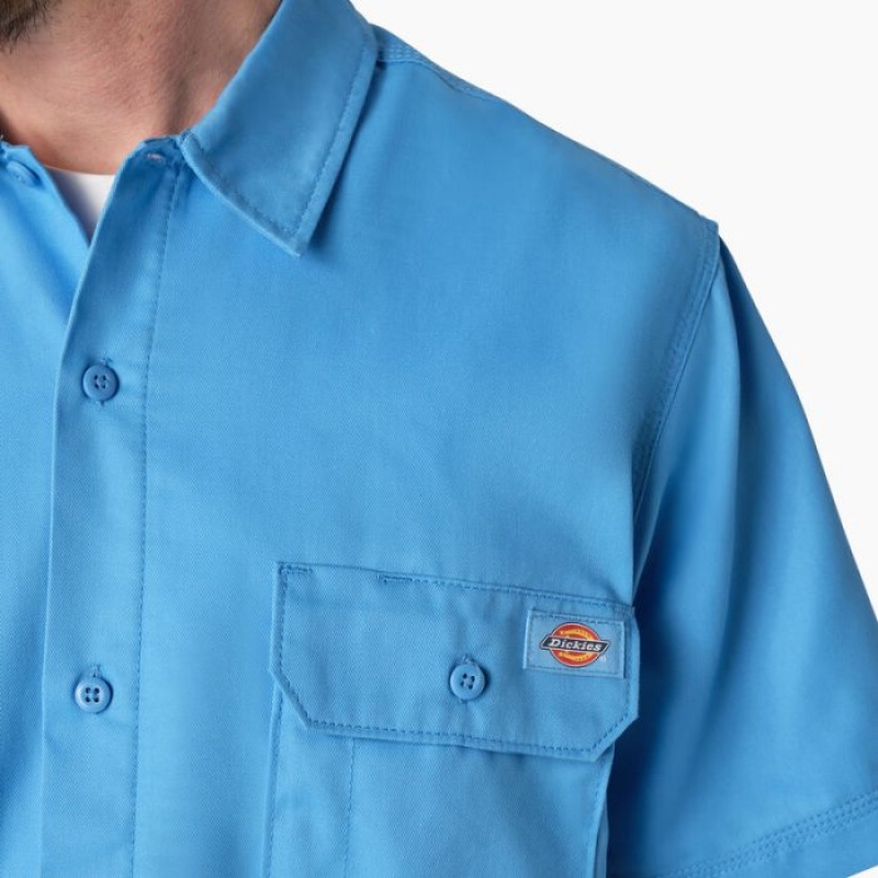 Dickies Madras Scurte Sleeve Lucru Shirt Azur Albastri | WWRX7343