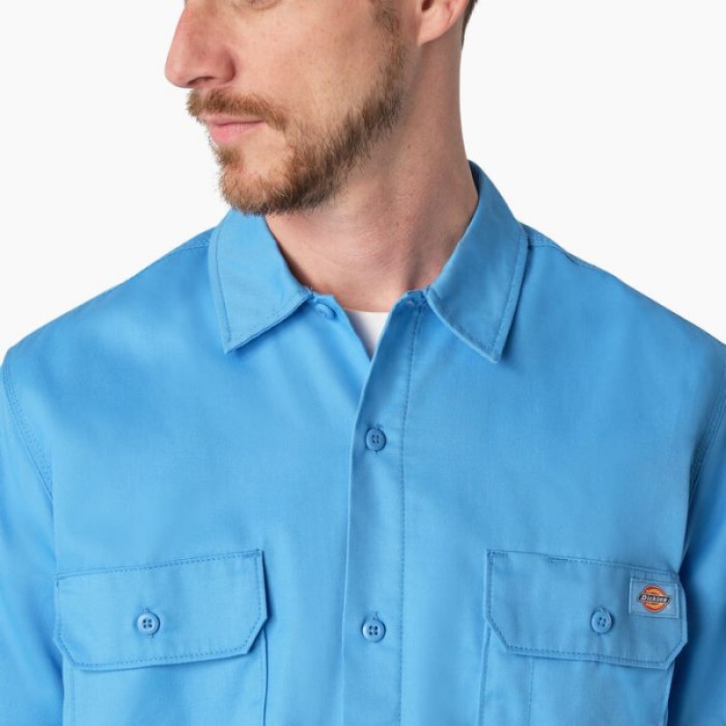 Dickies Madras Scurte Sleeve Lucru Shirt Azur Albastri | WWRX7343