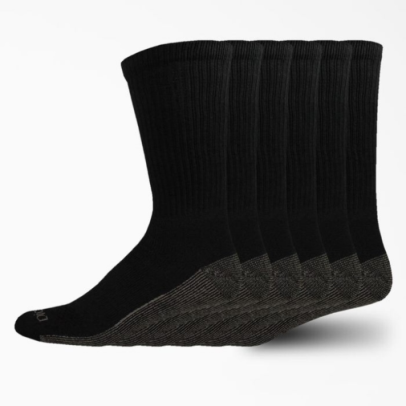 Dickies Moisture Control Crew Lucru Socks, Size 12-15, 6-Pack Negrii | FXLF6432
