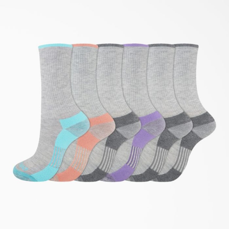 Dickies Moisture Control Crew Socks, Size 6-9, 6-Pack Gri | GIUH9341