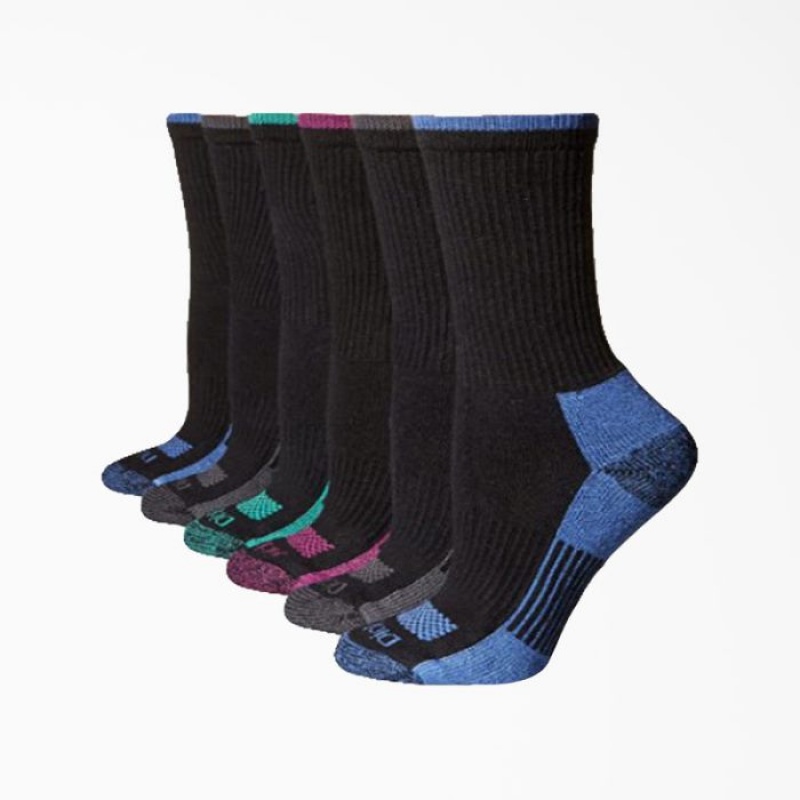 Dickies Moisture Control Crew Socks, Size 6-9, 6-Pack Negrii | WWLH0308