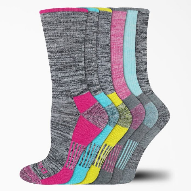 Dickies Moisture Control Free Run Crew Socks, Size 6-9, 6-Pack Gri | SJTP1299