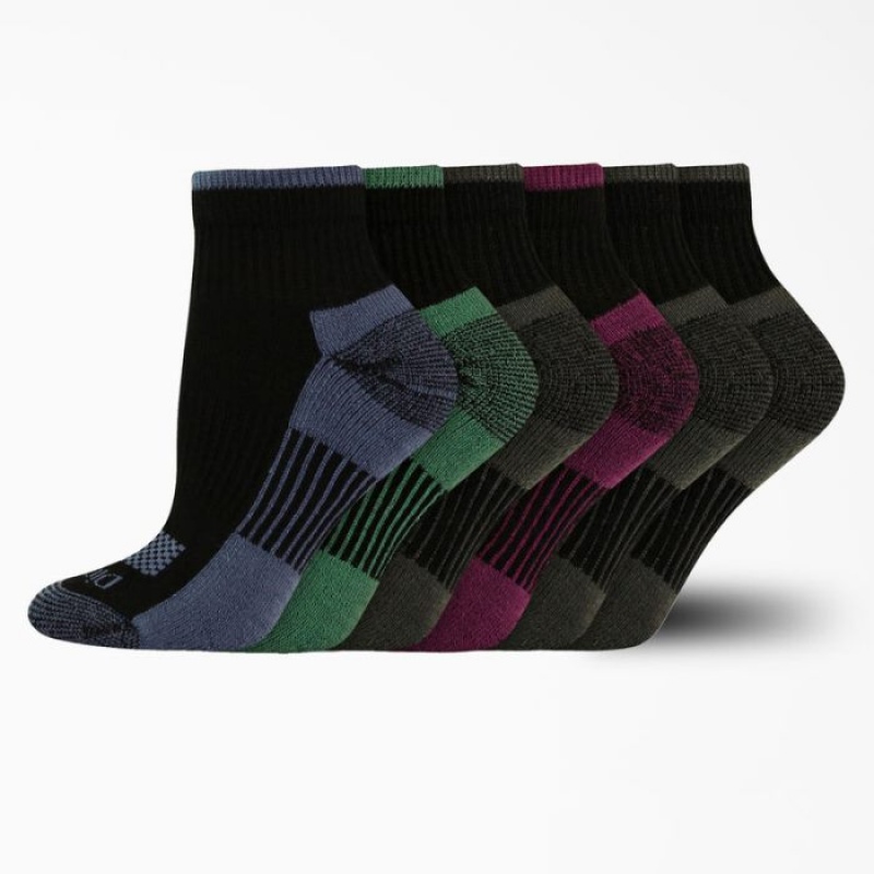 Dickies Moisture Control Quarter Socks, Size 6-9, 6-Pack Negrii | CZTP8267