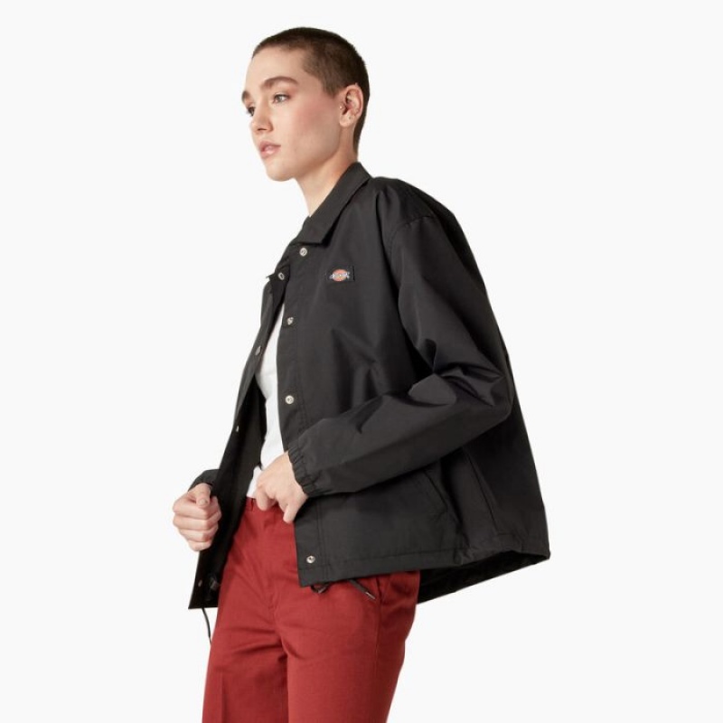 Dickies Oakport Cropped Coaches Jacket Negrii | WDLZ5203