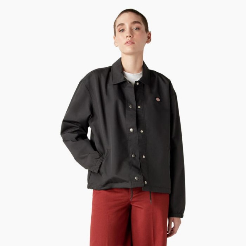 Dickies Oakport Cropped Coaches Jacket Negrii | WDLZ5203