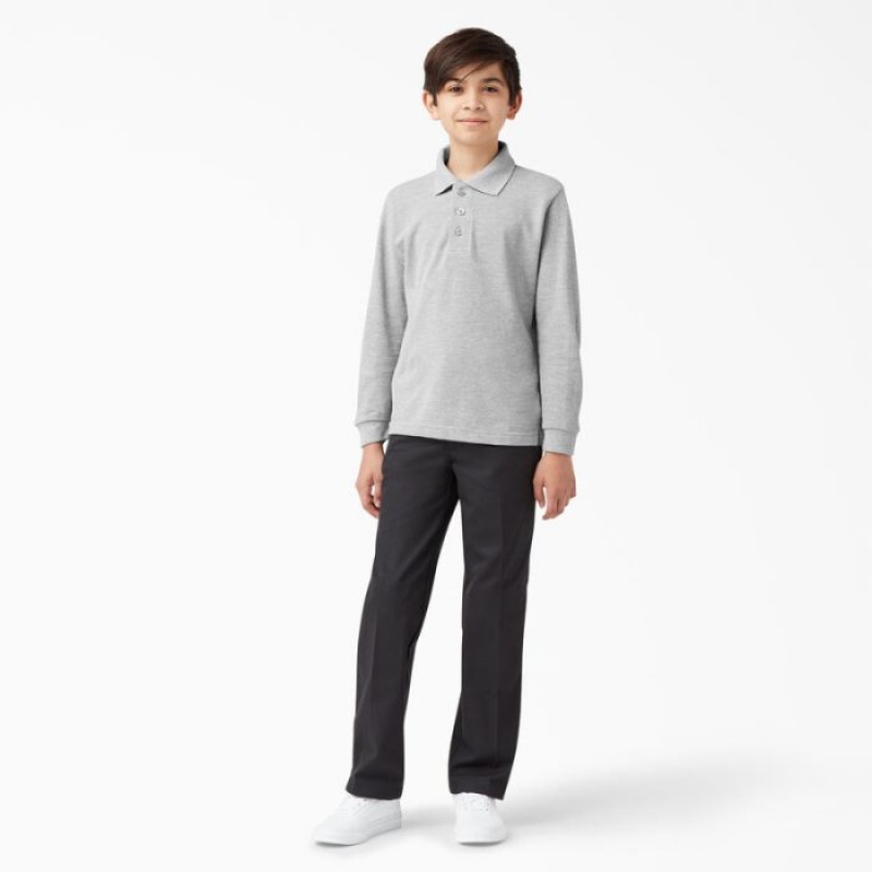 Dickies Piqué Long Sleeve Polo, 4-20 Gri | BZHE3775