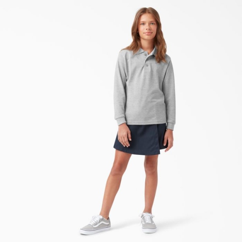 Dickies Piqué Long Sleeve Polo, 4-20 Gri | BZHE3775