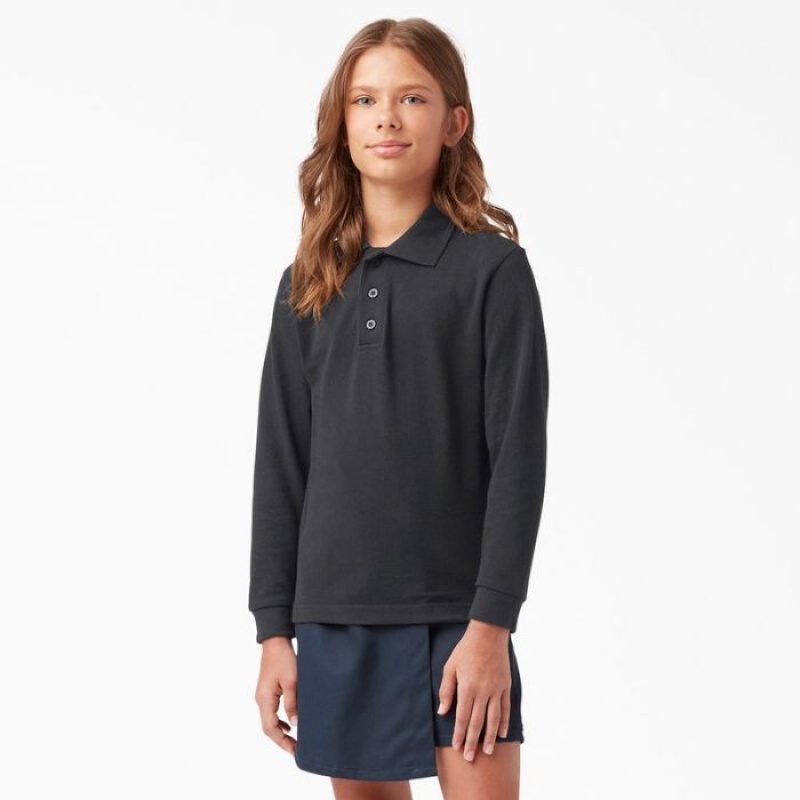 Dickies Piqué Long Sleeve Polo, 4-20 Negrii | AWKR5125