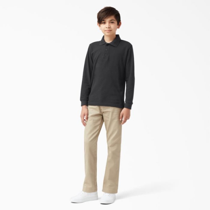 Dickies Piqué Long Sleeve Polo, 4-20 Negrii | AWKR5125