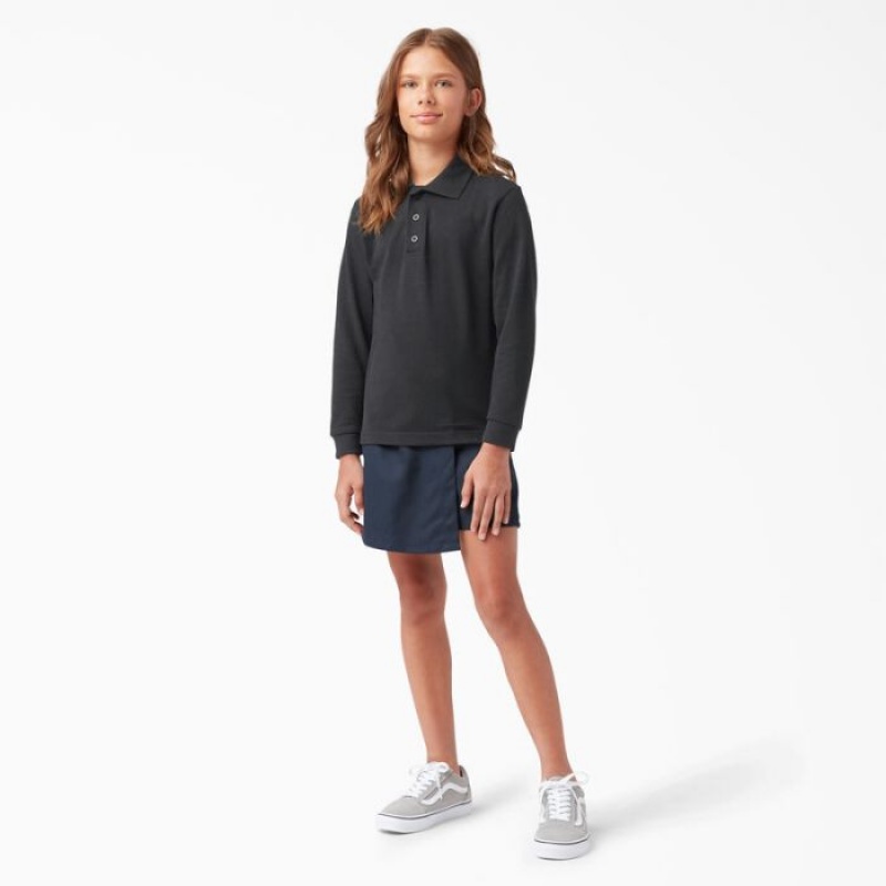 Dickies Piqué Long Sleeve Polo, 4-20 Negrii | AWKR5125