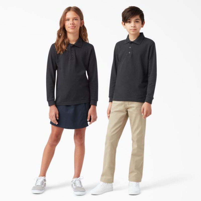 Dickies Piqué Long Sleeve Polo, 4-20 Negrii | AWKR5125